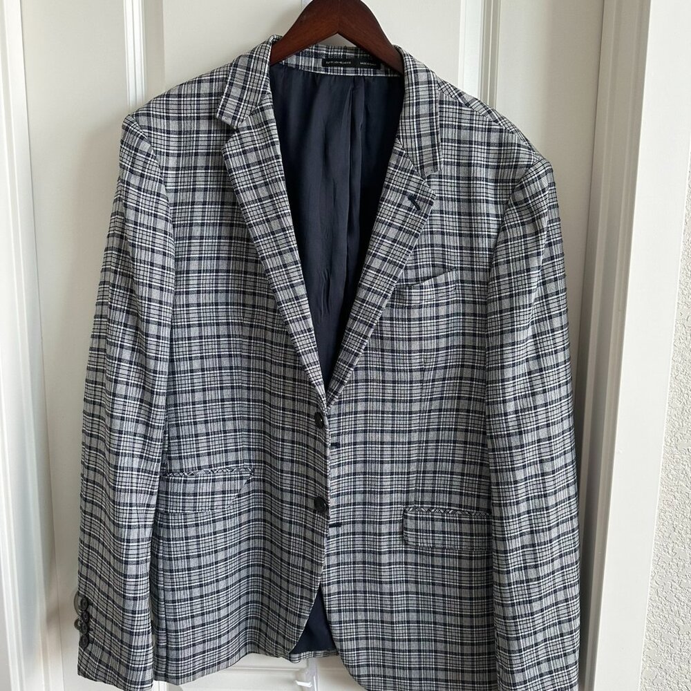 Zara Men's Sport Coat - Blue and White Plaid - USA Size 46/Euro Size 56
